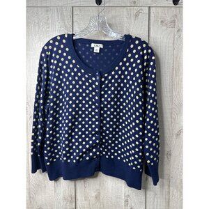 Cato Navy & White Polka Dot Cardigan Long Sleeves Sweater XL